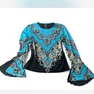 INC International Concepts Teal and Black Blouse